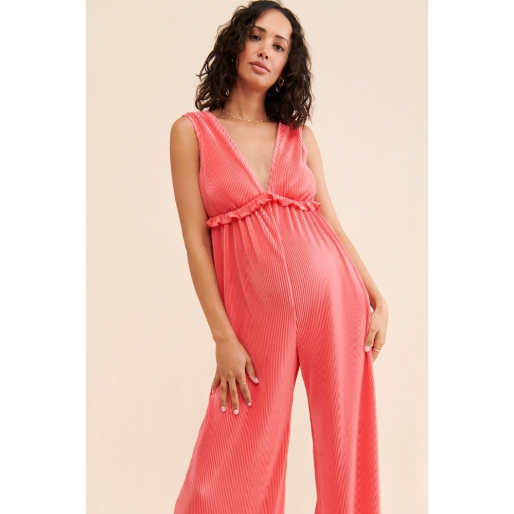 The Frolic Nuuly Maternity Pleated Plisse‎ Jumpsuit Ruffle Small Anthropologie